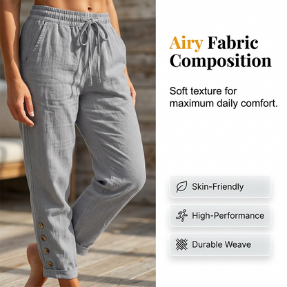 🌺💥 NUR KURZE ZEIT 50% RABATT! Damen Freizeithose mit Taillen-Kordelzug & knöpfbarem Beinabschluss am Knöchel