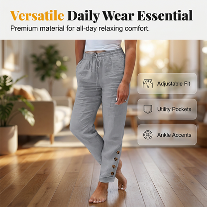 🌺💥 NUR KURZE ZEIT 50% RABATT! Damen Freizeithose mit Taillen-Kordelzug & knöpfbarem Beinabschluss am Knöchel