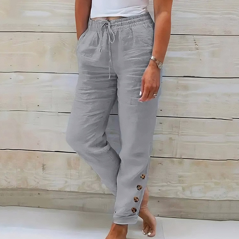 🌺💥 NUR KURZE ZEIT 50% RABATT! Damen Freizeithose mit Taillen-Kordelzug & knöpfbarem Beinabschluss am Knöchel