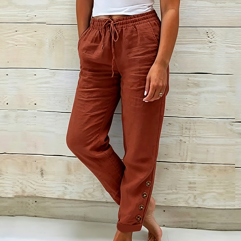 🌺💥 NUR KURZE ZEIT 50% RABATT! Damen Freizeithose mit Taillen-Kordelzug & knöpfbarem Beinabschluss am Knöchel
