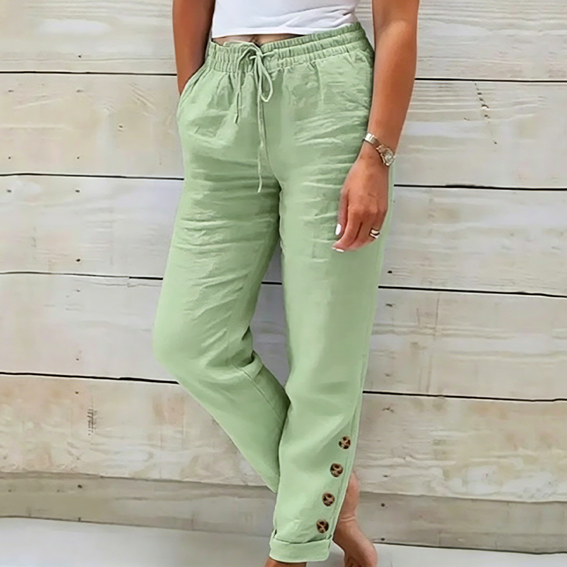 🌺💥 NUR KURZE ZEIT 50% RABATT! Damen Freizeithose mit Taillen-Kordelzug & knöpfbarem Beinabschluss am Knöchel