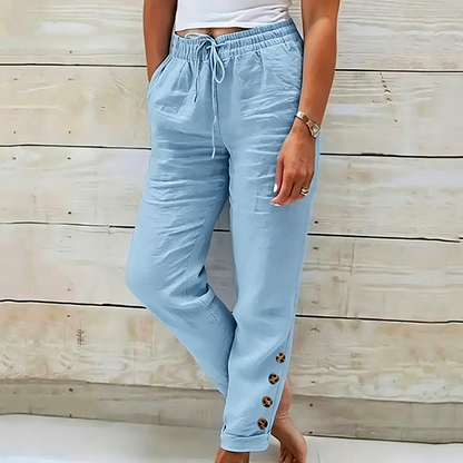 🌺💥 NUR KURZE ZEIT 50% RABATT! Damen Freizeithose mit Taillen-Kordelzug & knöpfbarem Beinabschluss am Knöchel
