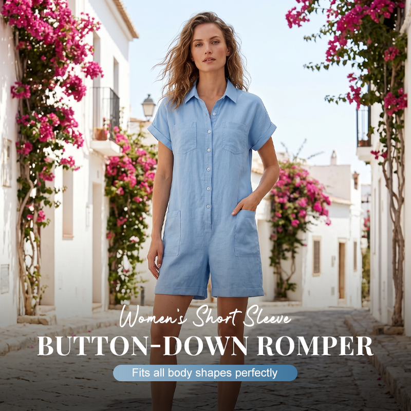 Kurzärmeliger Knopf-Jumpsuit für Damen