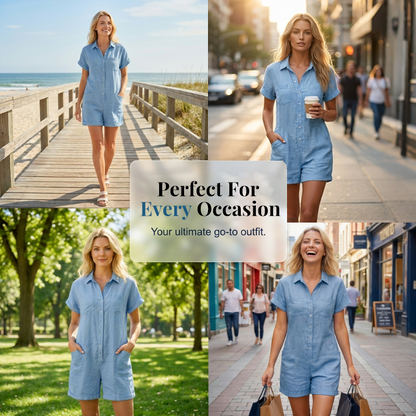Kurzärmeliger Knopf-Jumpsuit für Damen