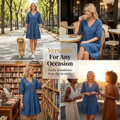 Damen lässiges Denim-Kleid mit lockerer Passform