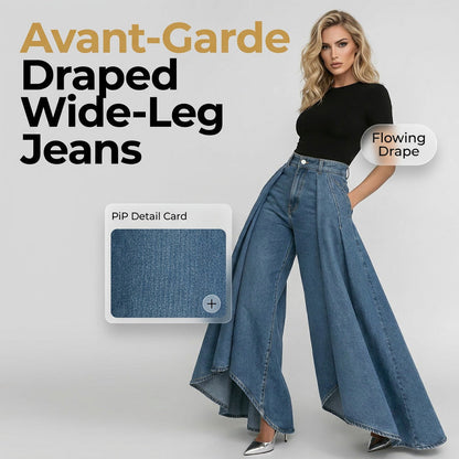 👖Damen Hochtaillierte Weitbein-Jeans mit High-Low-Saum