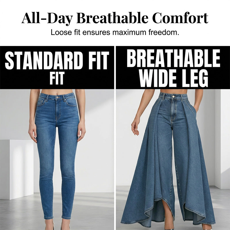 👖Damen Hochtaillierte Weitbein-Jeans mit High-Low-Saum