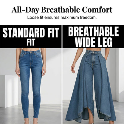 👖Damen Hochtaillierte Weitbein-Jeans mit High-Low-Saum