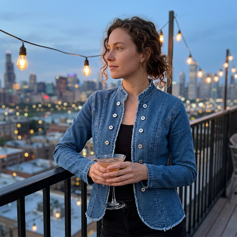 ✨ Jeans-Blazer mit Stehkragen & schmaler Passform – der perfekte Begleiter für einen eleganten, aber lässigen Look