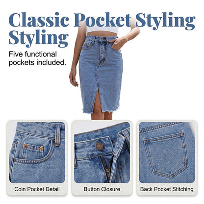 Damen-Jeansrock mit hoher Taille und Schlitz vorne