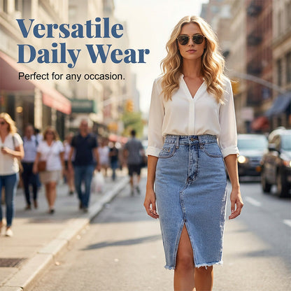 Damen-Jeansrock mit hoher Taille und Schlitz vorne
