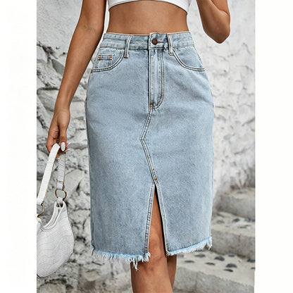 Damen-Jeansrock mit hoher Taille und Schlitz vorne