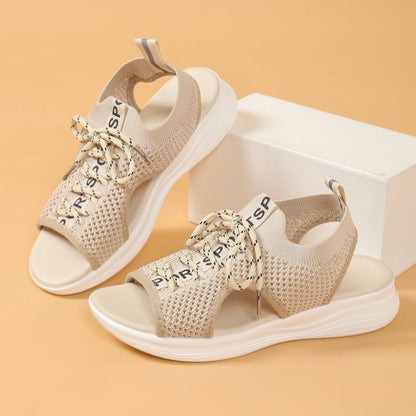 Damen Offene Zehen Atmungsaktive Strickkeilabsatzsandalen