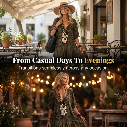 📢Mid-Season Sale: −50% nur für kurze Zeit⏰Bohemian gestuftes Maxikleid mit Leopardenmuster