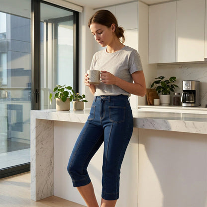 ✨👖 Modische Capri-Jeans mit hoher Taille & ausgestellter Form | Bequem & schlank machend