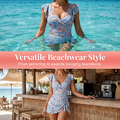🎁Letzter Tag der Aktion: 40 % Rabatt🔥Elegantes Damen-Badekleid mit V-Ausschnitt und Bauchkontrolle