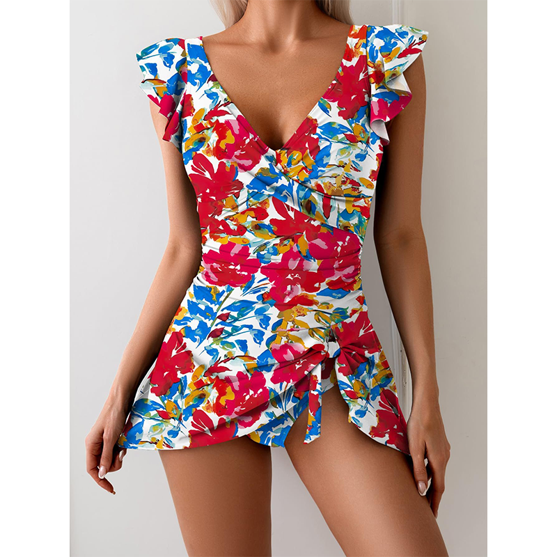 🎁Letzter Tag der Aktion: 40 % Rabatt🔥Elegantes Damen-Badekleid mit V-Ausschnitt und Bauchkontrolle