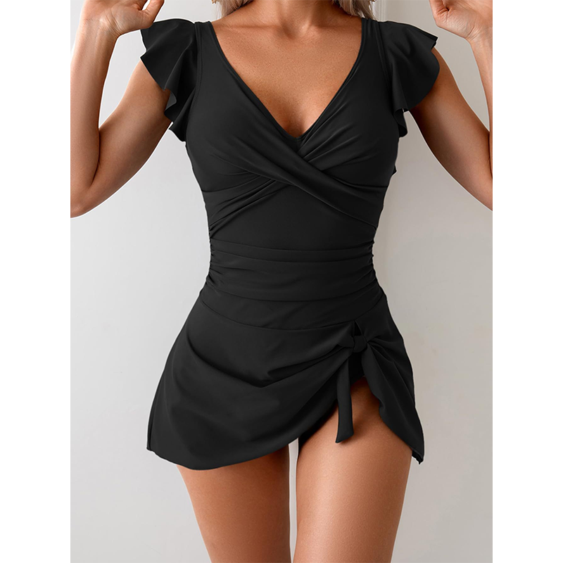 🎁Letzter Tag der Aktion: 40 % Rabatt🔥Elegantes Damen-Badekleid mit V-Ausschnitt und Bauchkontrolle
