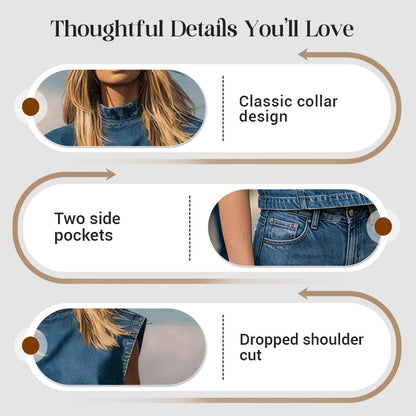 ⏰ Nur noch heute 50% Rabatt! Kostenloser Versand 🧵 Damen Jeans-Set: Ärmelloser Stehkragen-Top & Hose | Lässiger City-Style, bequem & vielseitig für Sommer & Urlaub ✨