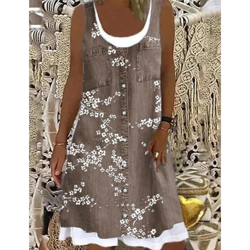 💙Zweiteiliges Damenkleid aus Kunstleder mit Jeansprint – stylischer 2-in-1-Look, bequem & vielseitig – perfekt für Partys, Ausflüge & besondere Anlässe