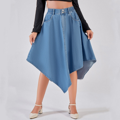 ❤️50 % Rabatt auf Neuheiten – Figurbetonter, asymmetrischer Jeans-Midirock