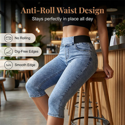 📦 Täglich im Dauerversand! 👖Damen hochtaillierte Denim-Caprihosen mit elastischem Bund – verkürzte Jeans