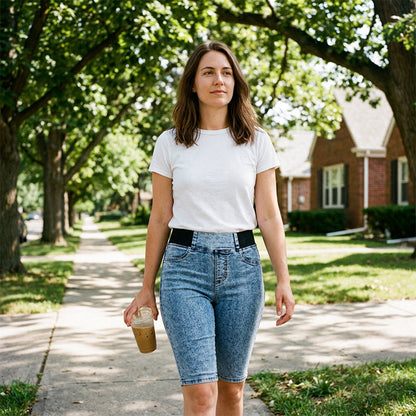 📦 Täglich im Dauerversand! 👖Damen hochtaillierte Denim-Caprihosen mit elastischem Bund – verkürzte Jeans
