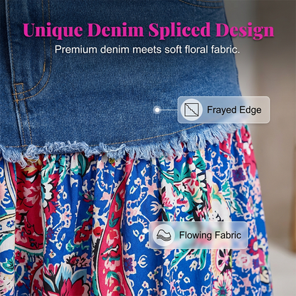 Eleganter Midirock im Boho-Stil für Damen in Übergröße, A-Linie, aus Denim mit Patchwork-Optik🌟2 Stück kaufen und versandkostenfrei erhalten