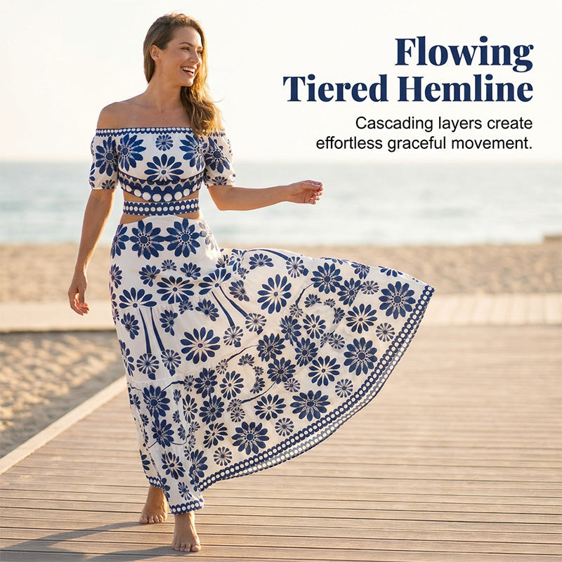 🏆LETZTER TAG 50% RABATT🔥Damen Schulterfreies Maxikleid mit Taillenauschnitt und Gänseblümchen-Print