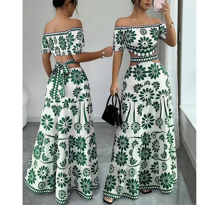 🏆LETZTER TAG 50% RABATT🔥Damen Schulterfreies Maxikleid mit Taillenauschnitt und Gänseblümchen-Print