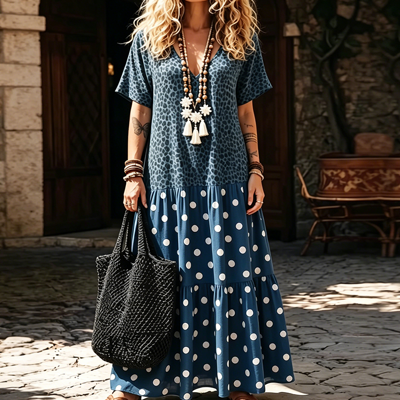 👗🌸 Women's Boho V-Neck Mixed Print Maxi Dress – 50% RABATT! Boho-Chic, V-Ausschnitt, edler Mix-Print – perfekt für warme Tage & Urlaub. 🔥✨