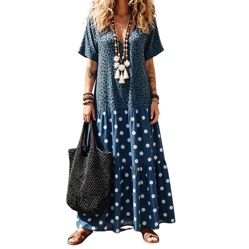 👗🌸 Women's Boho V-Neck Mixed Print Maxi Dress – 50% RABATT! Boho-Chic, V-Ausschnitt, edler Mix-Print – perfekt für warme Tage & Urlaub. 🔥✨