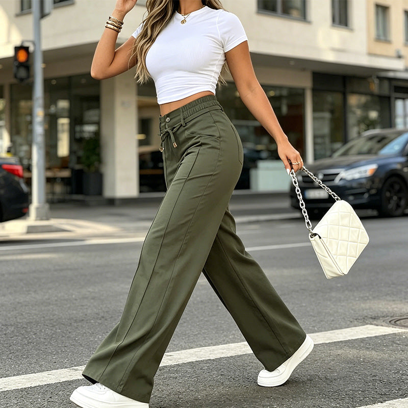 🔥 Letzter Tag! 50% Rabatt Damen High-Waist Straight Leg Hose 🫒 Figurformend & bequem für den Alltag