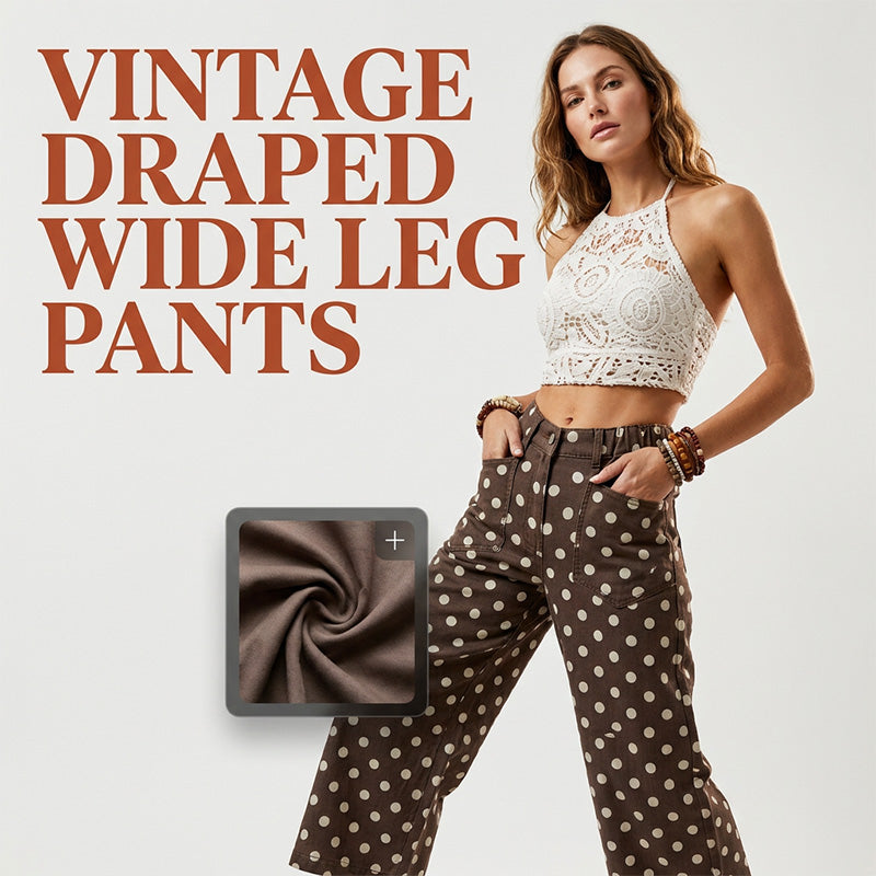 ⏰ Nur noch heute 50% Rabatt! 👖 Vintage Damen Wide-Leg Hose mit süßem Punktdruck, fließender fallender Stoff, elastischer Taillenbund & praktische Fronttaschen für lässigen Boho-Alltagslook ✨