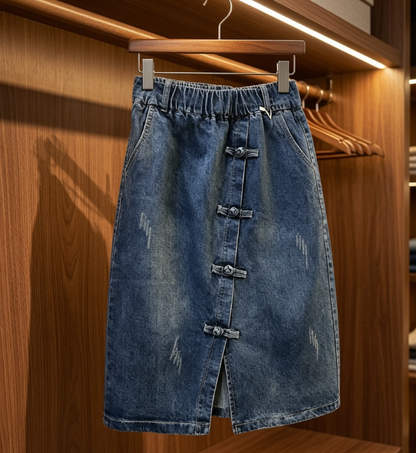 A-Linien-Midirock aus Denim für Damen mit schlankmachender Passform