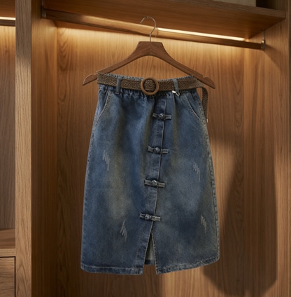 A-Linien-Midirock aus Denim für Damen mit schlankmachender Passform