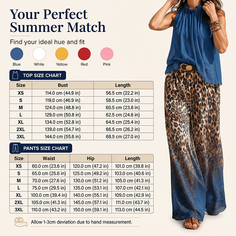 👗Set aus ärmellosem Neckholder-Oberteil und Leopardenmuster-Hose für Damen – ein auffälliges, schickes und lässiges Sommeroutfit🔥