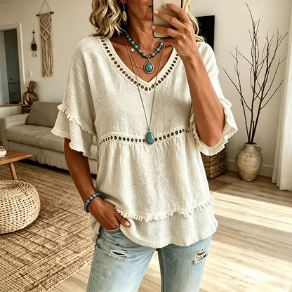 ✨Bohemian-Top für Damen mit Aussparungen und Fransen