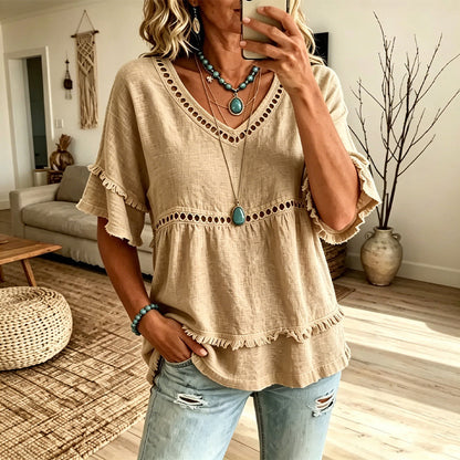 ✨Bohemian-Top für Damen mit Aussparungen und Fransen