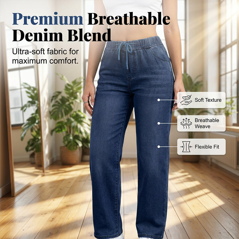 💙✨ Jeans mit elastischem Bund & Kordelzug – figurschmeichelnd, knitterarm & leicht zu kombinieren – zu T-Shirts, Blusen & Crop-Tops