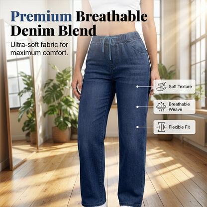 💙✨ Jeans mit elastischem Bund & Kordelzug – figurschmeichelnd, knitterarm & leicht zu kombinieren – zu T-Shirts, Blusen & Crop-Tops