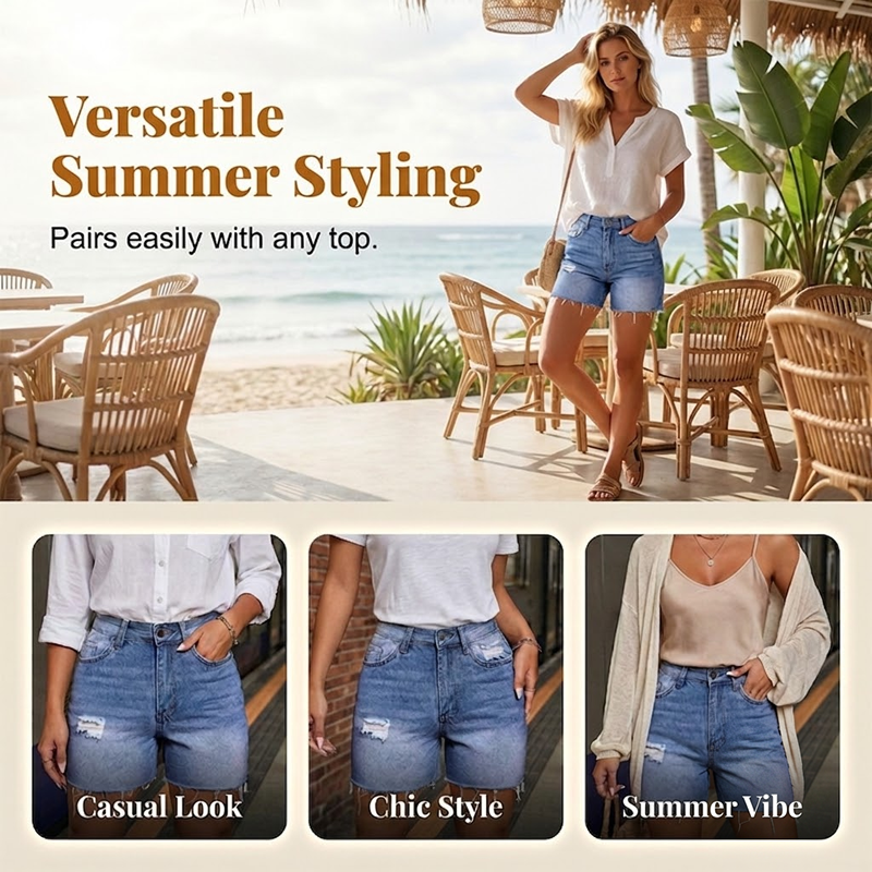 📢📢50 % RABATT !! ⏰Hochdehnbare Jeansshorts mit Rissen