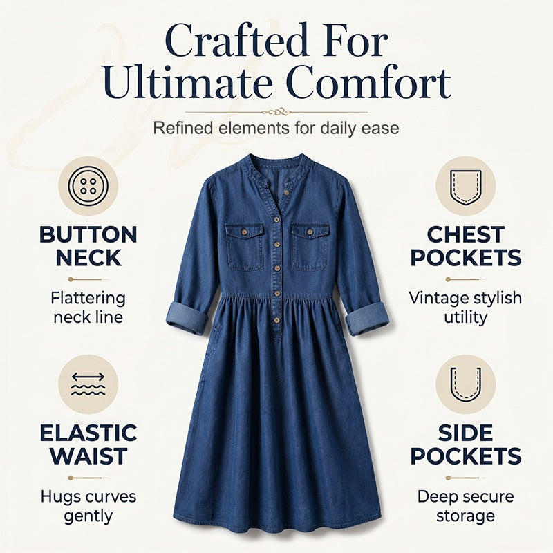 🔔 Letzte 100 Stück – solange der Vorrat reicht! 👗Maxikleid aus Denim mit Knopfleiste für Damen in Übergrößen