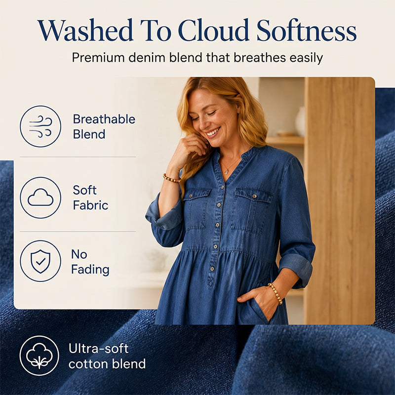 🔔 Letzte 100 Stück – solange der Vorrat reicht! 👗Maxikleid aus Denim mit Knopfleiste für Damen in Übergrößen