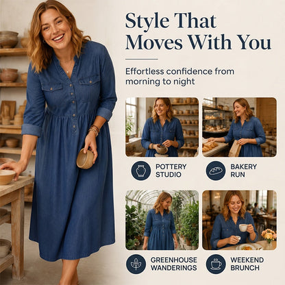 🔔 Letzte 100 Stück – solange der Vorrat reicht! 👗Maxikleid aus Denim mit Knopfleiste für Damen in Übergrößen