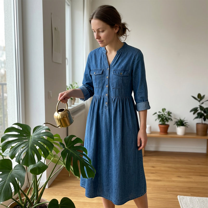 🔔 Letzte 100 Stück – solange der Vorrat reicht! 👗Maxikleid aus Denim mit Knopfleiste für Damen in Übergrößen