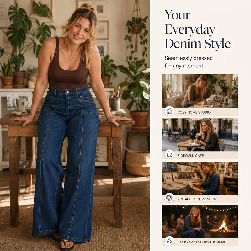 👖Damenjeans mit hoher Taille und weitem Bein – figurschmeichelnde Jeans im Vintage-Schnitt ✨