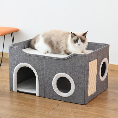 Foldable Multi-Level Cat Condo with Scratching Pad
