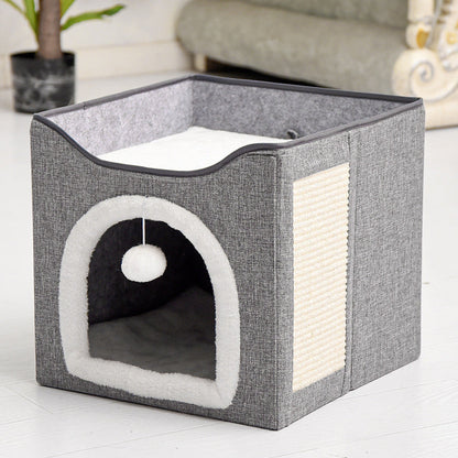 Foldable Multi-Level Cat Condo with Scratching Pad
