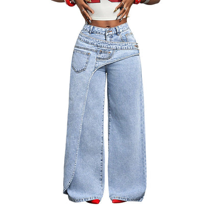 ⌛Zeitlich begrenztes Angebot – Damen asymmetrische Taillen-Weitbein-Jeans